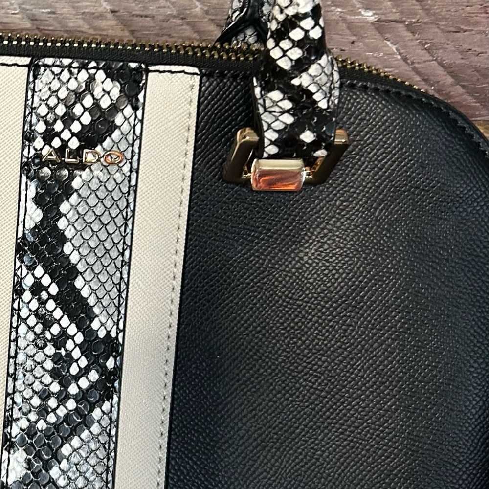 ALDO Black Satchel Handbag with Snake Print Handles & Crossbody Strap - Picture 5 of 9